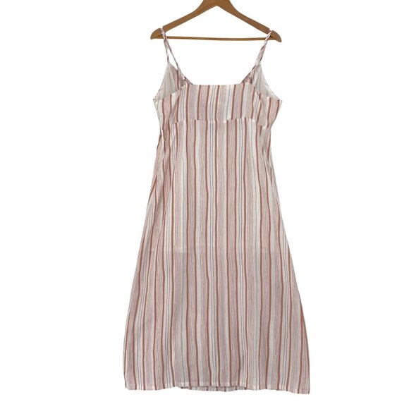 MorrisDay The Label L Pink Striped Midi Dress Spaghetti Strap Keyhole Tie Bust - Picture 4 of 16